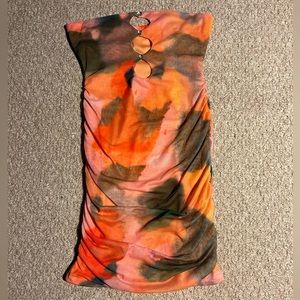 SHEIN ICON Rhinestone Cutout Front Tie Dye Tube Bodycon Dress